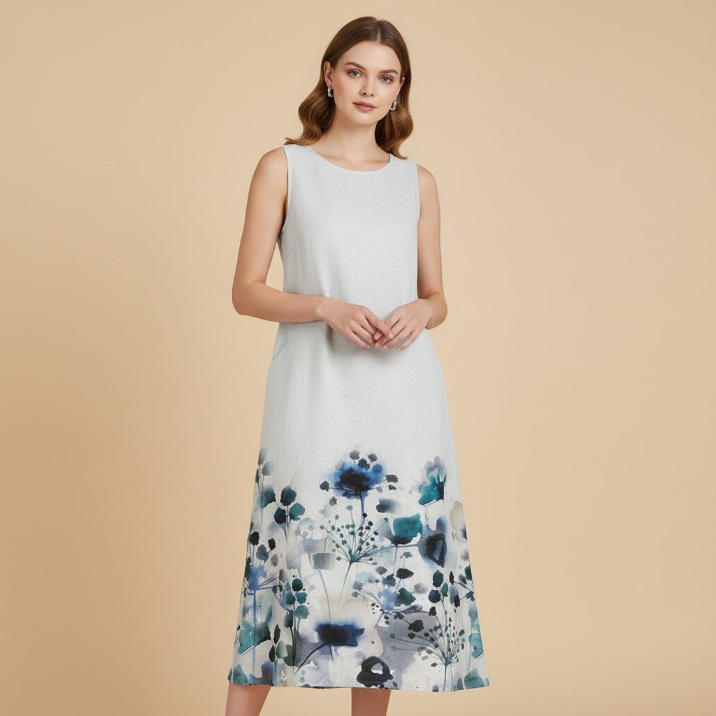 Blumenmuster Midi Kleid für Damen | Sommerkleider