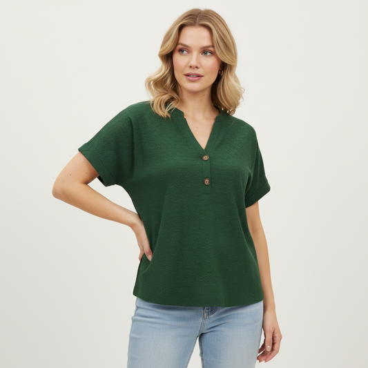 Damen V-Ausschnitt Top | Lässiges Kurzarmshirt