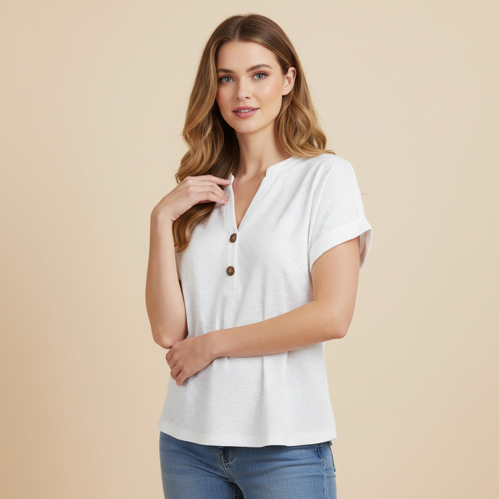 Damen V-Ausschnitt Top | Lässiges Kurzarmshirt